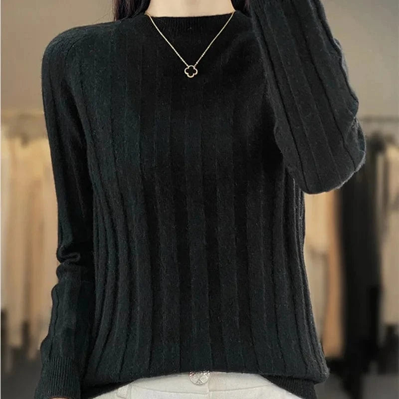 2024 Autumn and winter high-quality fashion women selling solid color crew-neck long-sleeved knitted pullover sweater