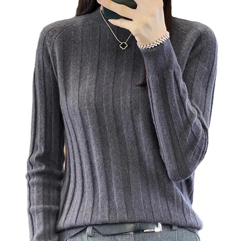 2024 Autumn and winter high-quality fashion women selling solid color crew-neck long-sleeved knitted pullover sweater