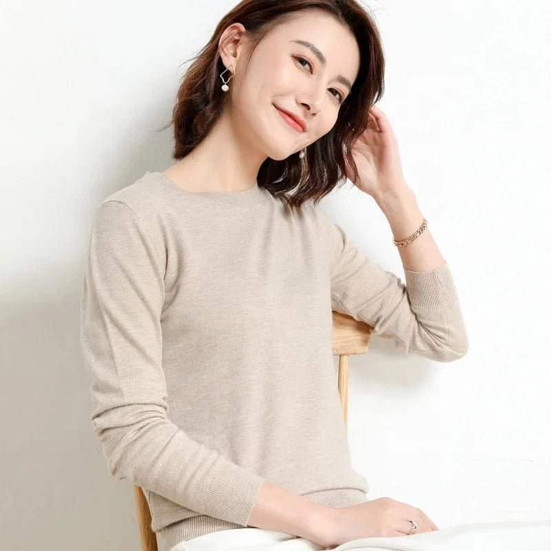 2024 Autumn And Winter New Korean Style Sweater Women's Bottoming Shirt Pullover Thin Long Sleeve All-Match Round Neck Wool