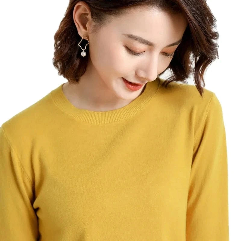2024 Autumn And Winter New Korean Style Sweater Women's Bottoming Shirt Pullover Thin Long Sleeve All-Match Round Neck Wool