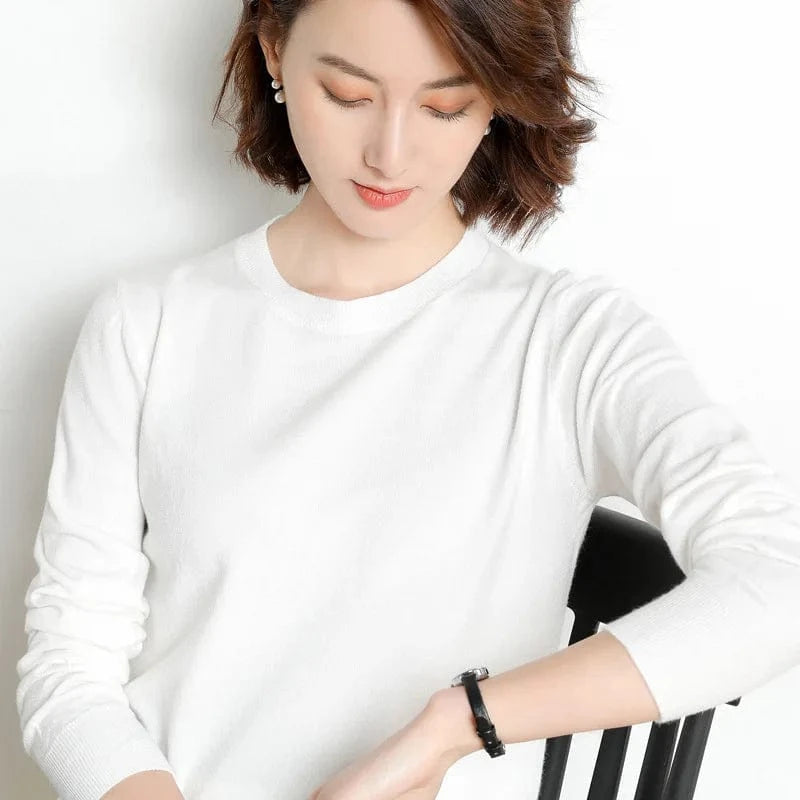 2024 Autumn And Winter New Korean Style Sweater Women's Bottoming Shirt Pullover Thin Long Sleeve All-Match Round Neck Wool