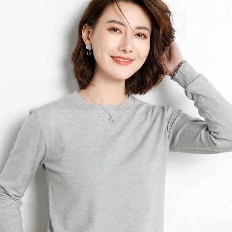 2024 Autumn And Winter New Korean Style Sweater Women's Bottoming Shirt Pullover Thin Long Sleeve All-Match Round Neck Wool