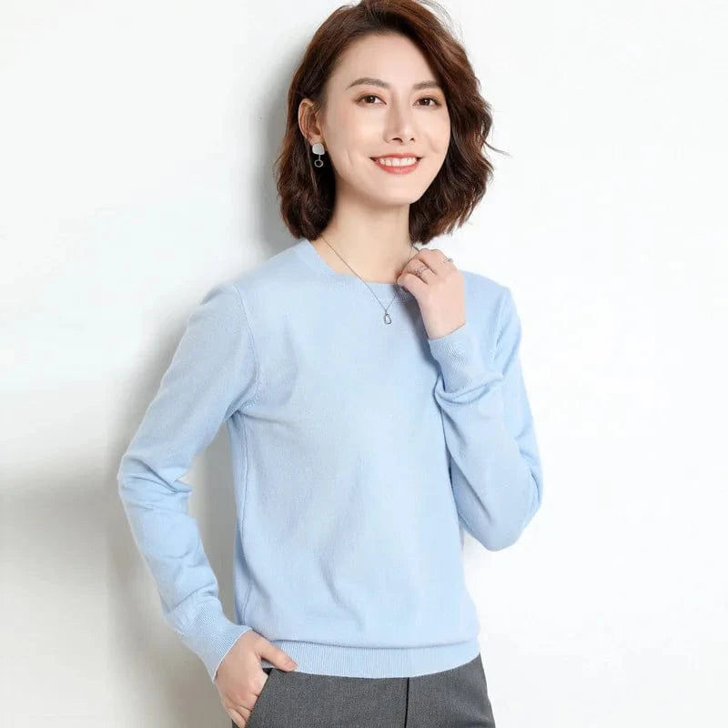 2024 Autumn And Winter New Korean Style Sweater Women's Bottoming Shirt Pullover Thin Long Sleeve All-Match Round Neck Wool