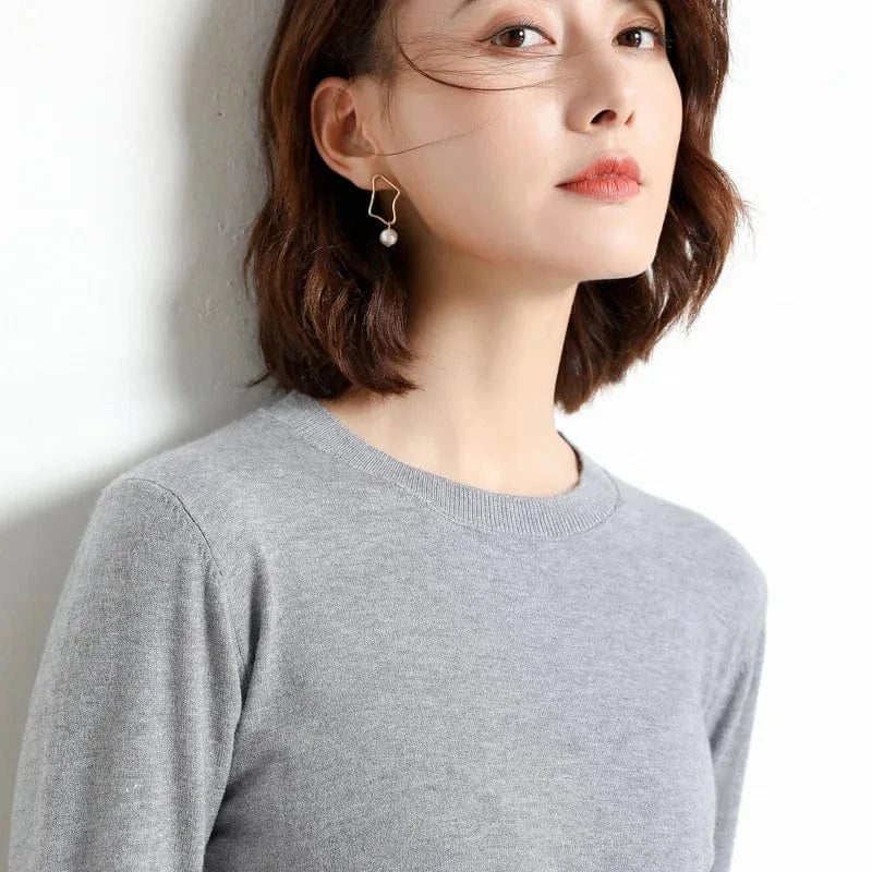 2024 Autumn And Winter New Korean Style Sweater Women's Bottoming Shirt Pullover Thin Long Sleeve All-Match Round Neck Wool