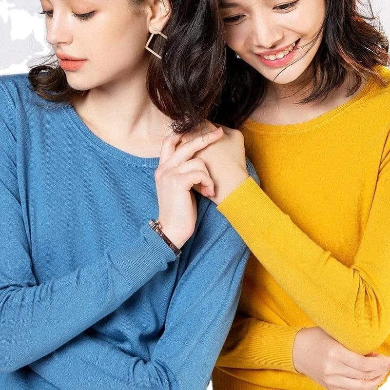 2024 Autumn And Winter New Korean Style Sweater Women's Bottoming Shirt Pullover Thin Long Sleeve All-Match Round Neck Wool