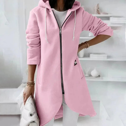 2024 autumn and winter new personalized Street sweater zipper double pocket hooded long sleeve Plush women's coats