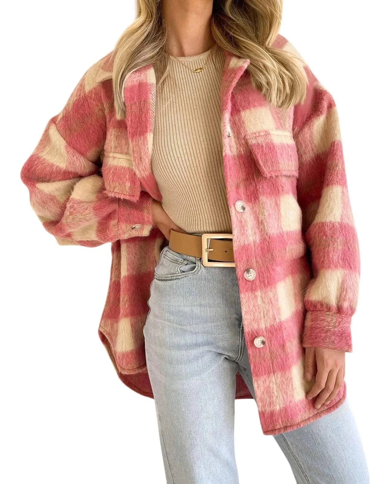 2024 Autumn and Winter New Women's Clothing Europe and the United States Trend Checkered Mohair Coat Wool Thick Coat