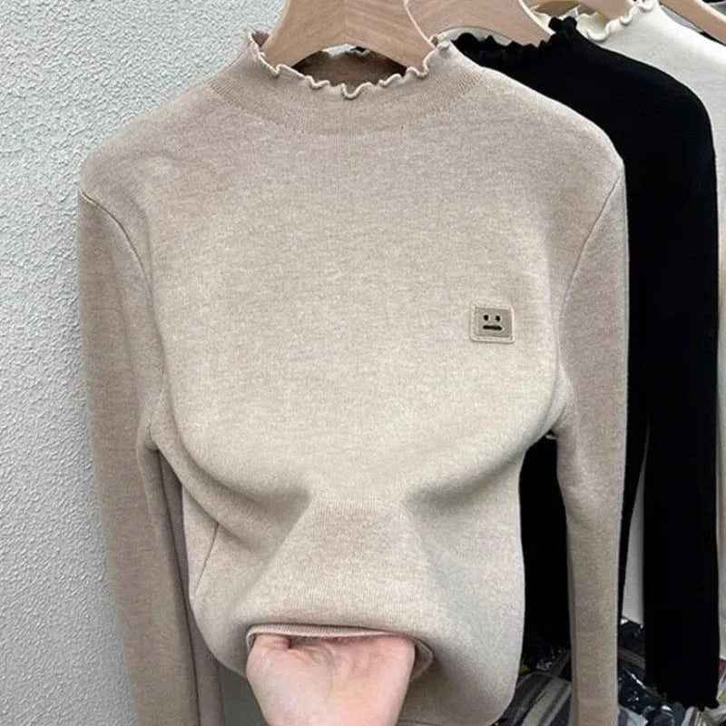 2024 autumn best-selling high-quality fashion women's solid color o collar long sleeve and fleece loose knit sweater