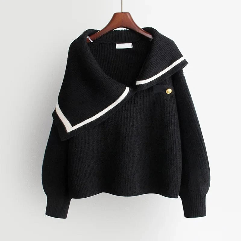 2024 Autumn Fashionable girls turn-down neck long sleeve free size cable knit women sweater