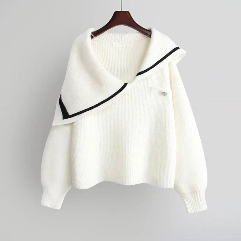 2024 Autumn Fashionable girls turn-down neck long sleeve free size cable knit women sweater