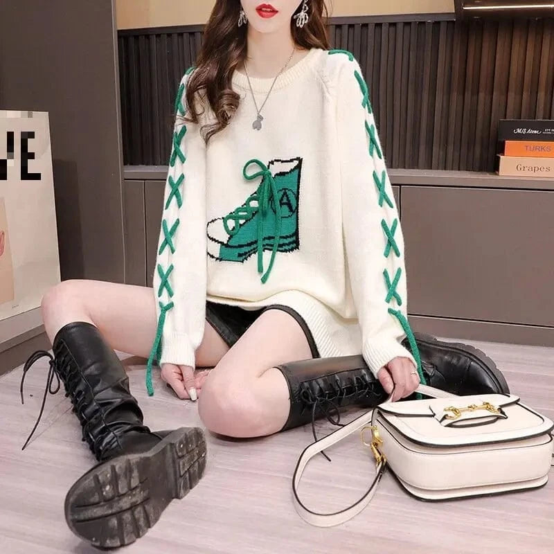 2024 autumn high-quality best-selling crew-neck long sleeve loose cartoon fashion women's printed knitwear
