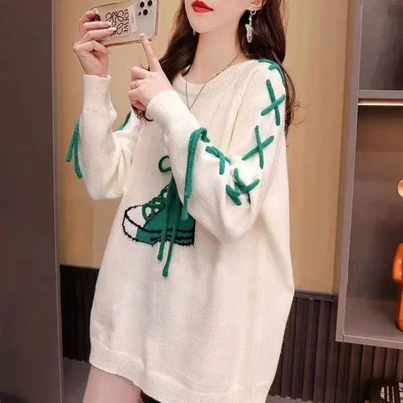 2024 autumn high-quality best-selling crew-neck long sleeve loose cartoon fashion women's printed knitwear