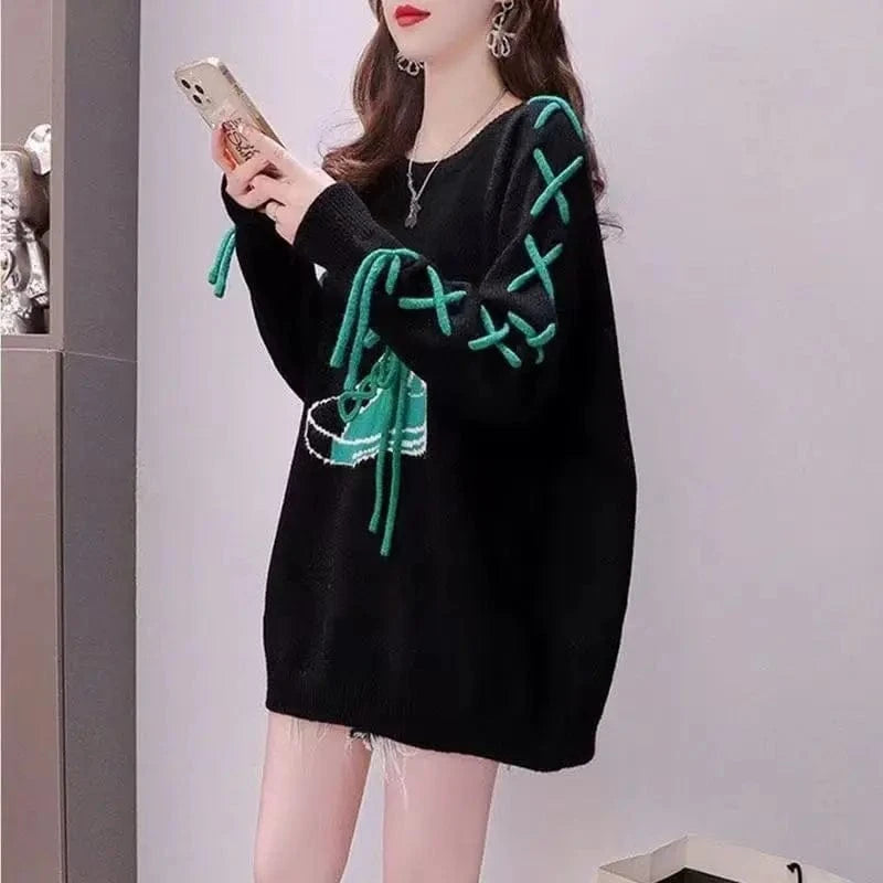 2024 autumn high-quality best-selling crew-neck long sleeve loose cartoon fashion women's printed knitwear