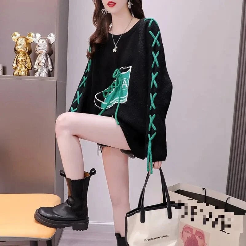 2024 autumn high-quality best-selling crew-neck long sleeve loose cartoon fashion women's printed knitwear