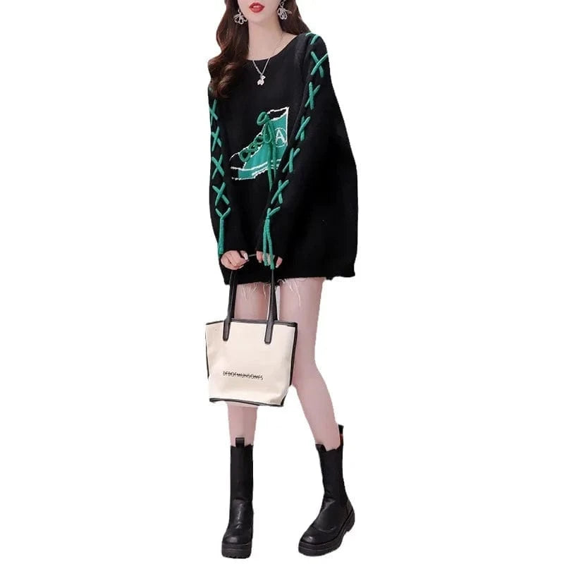 2024 autumn high-quality best-selling crew-neck long sleeve loose cartoon fashion women's printed knitwear