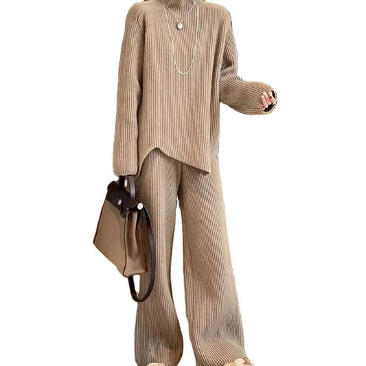 2024 autumn high-quality best-selling crewneck long sleeve loose solid color knit sweater two-piece pants set