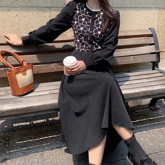 2024 Autumn new arrival women floral v-neck elevated belted waist knitted dress