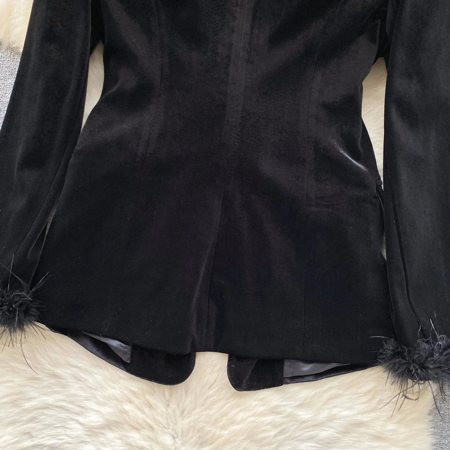 2024 Autumn New High-end Feeling Light Mature Top Patchwork Velvet Jacket Blazer Women