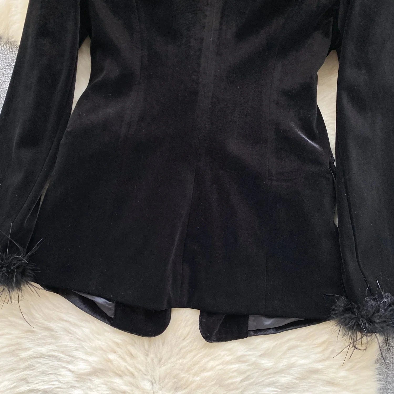 2024 Autumn New High-end Feeling Light Mature Top Patchwork Velvet Jacket Blazer Women