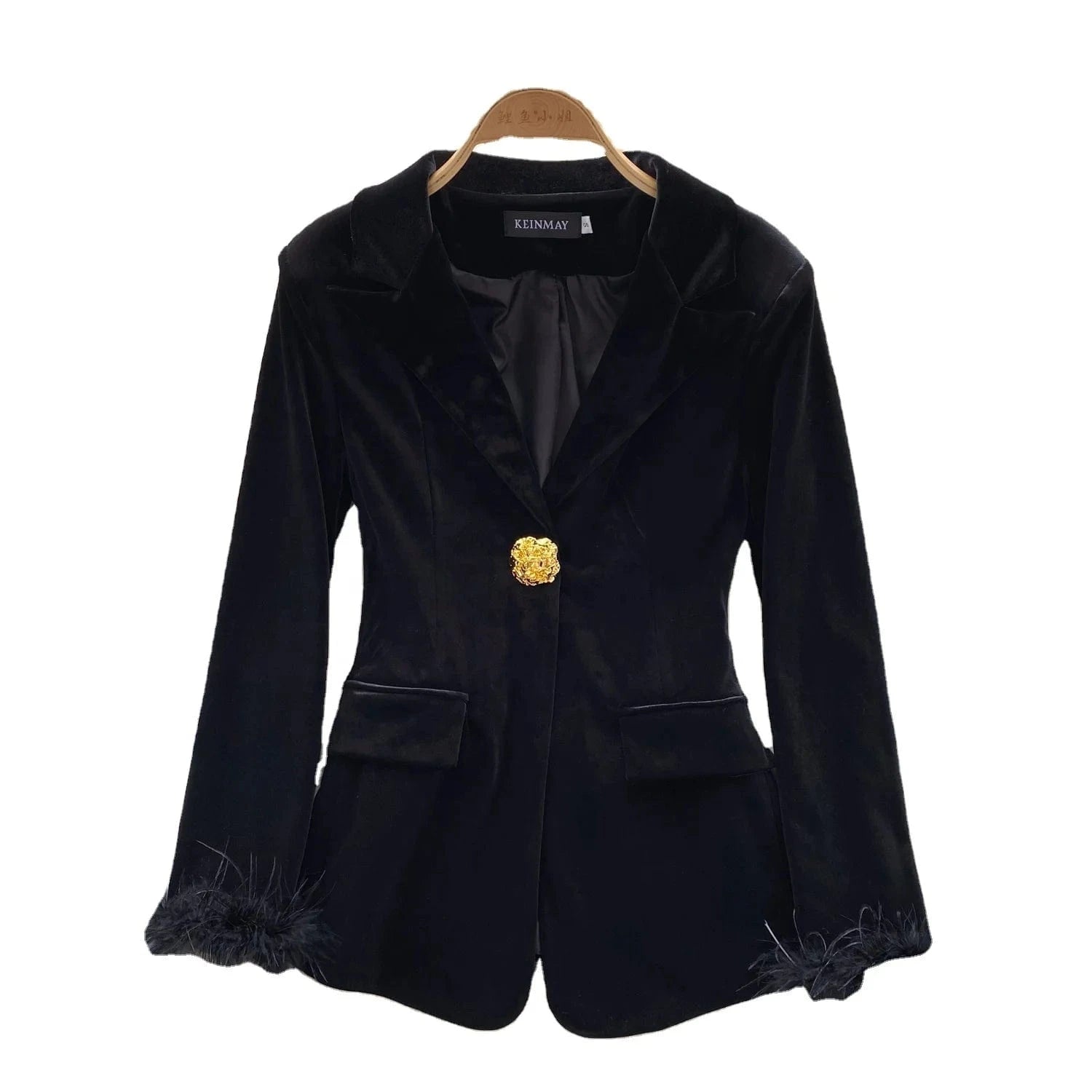 2024 Autumn New High-end Feeling Light Mature Top Patchwork Velvet Jacket Blazer Women