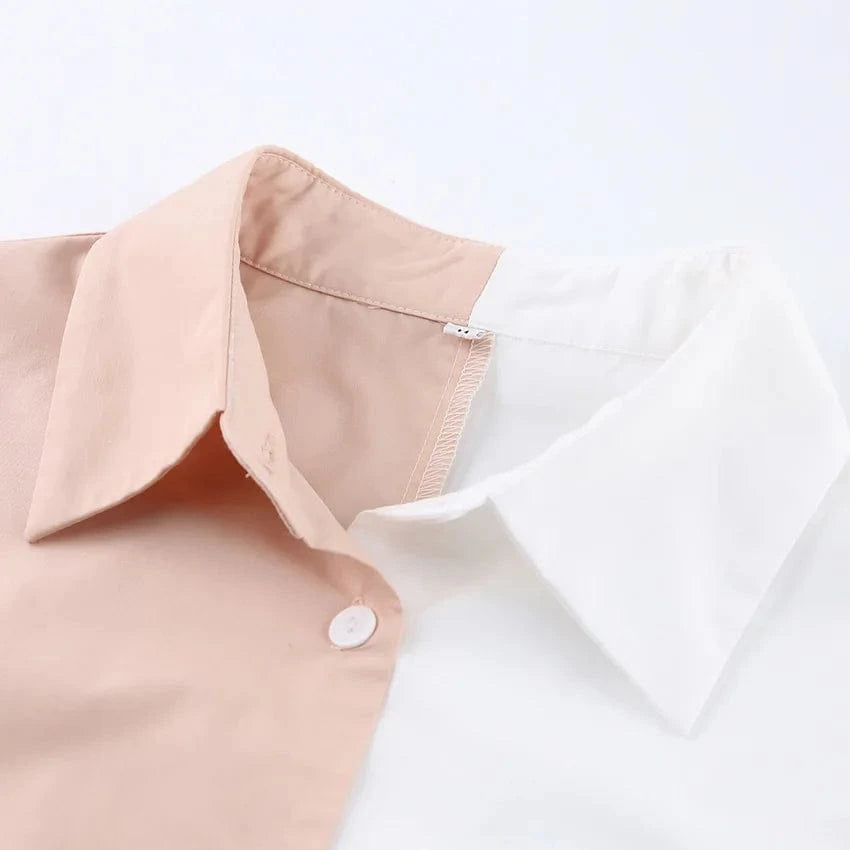 2024 Autumn New Trendy Work Leisure Button Down Panelled White Blouse Shirt