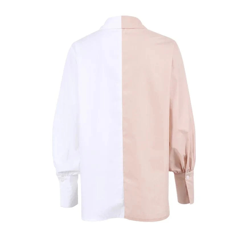 2024 Autumn New Trendy Work Leisure Button Down Panelled White Blouse Shirt