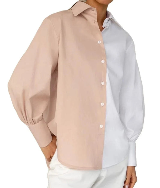 2024 Autumn New Trendy Work Leisure Button Down Panelled White Blouse Shirt