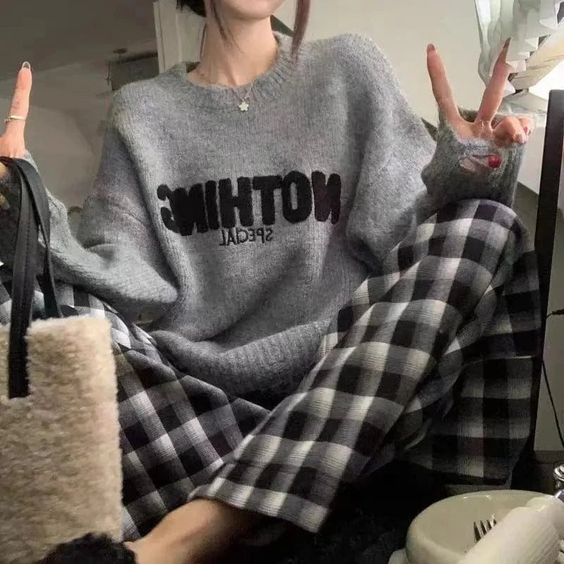 2024 autumn quality best-selling round neck long sleeve loose alphabet embroidered women's pullover sweater