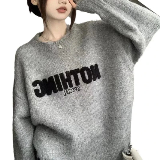 2024 autumn quality best-selling round neck long sleeve loose alphabet embroidered women's pullover sweater