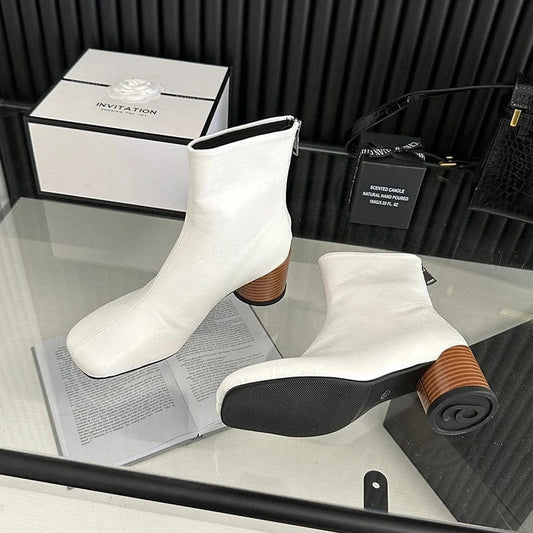 2024 autumn thick heel short boots daily commuting versatile rear zipper short boots simple big-name elegant boots