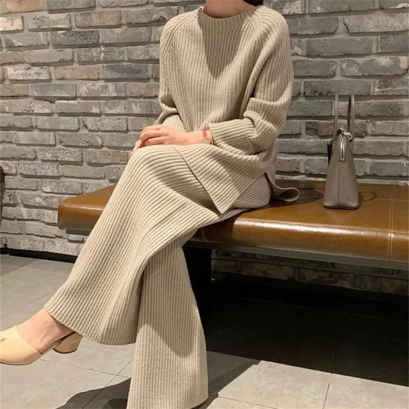 2024 Autumn Winter Fashion Women New Arrival Crew neck long sleeve top with slim fit long pants twin set