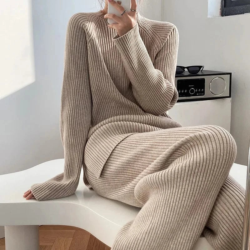 2024 Autumn Winter Fashion Women New Arrival Crew neck long sleeve top with slim fit long pants twin set