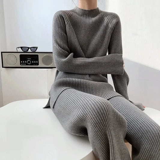 2024 Autumn Winter Fashion Women New Arrival Crew neck long sleeve top with slim fit long pants twin set