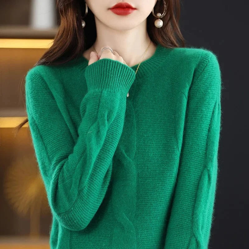 2024 Autumn/Winter high-quality best-selling fashion women's solid color crew-neck long-sleeved loose knit pullover sweater