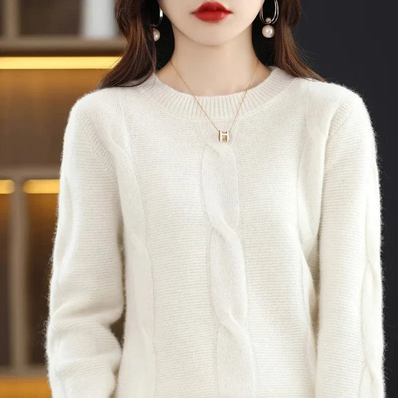 2024 Autumn/Winter high-quality best-selling fashion women's solid color crew-neck long-sleeved loose knit pullover sweater