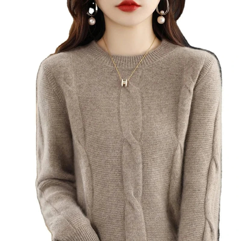 2024 Autumn/Winter high-quality best-selling fashion women's solid color crew-neck long-sleeved loose knit pullover sweater
