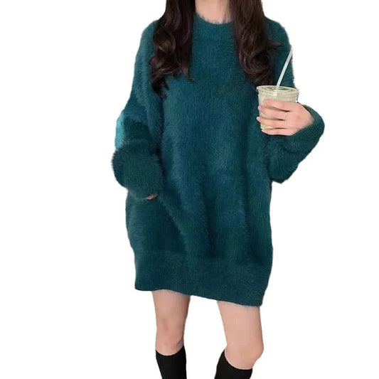 2024 Autumn/Winter high quality round neck long sleeve loose thick fashion women's plush knit pullover sweater