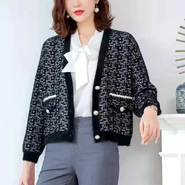 2024 autumn winter new arrival deep v neck open chest button decorative mohair sweater coat