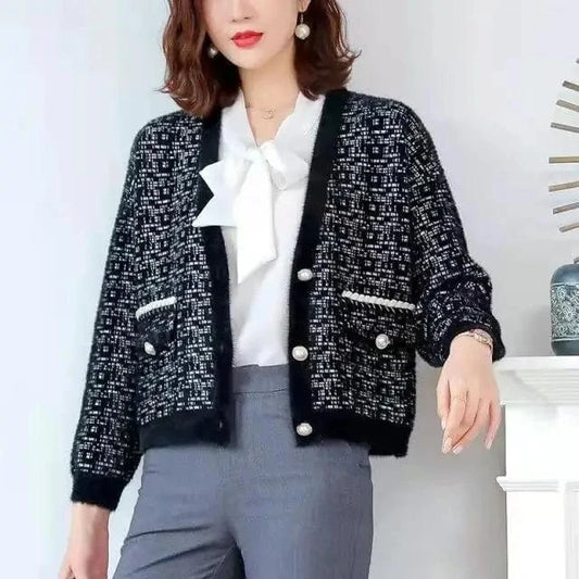 2024 autumn winter new arrival deep v neck open chest button decorative mohair sweater coat