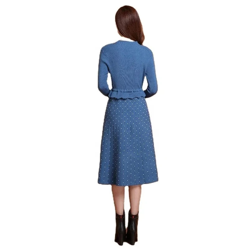 2024 autumn winter new arrival fashion women high neck long sleeve slim fit collect waist soft women sweater dress