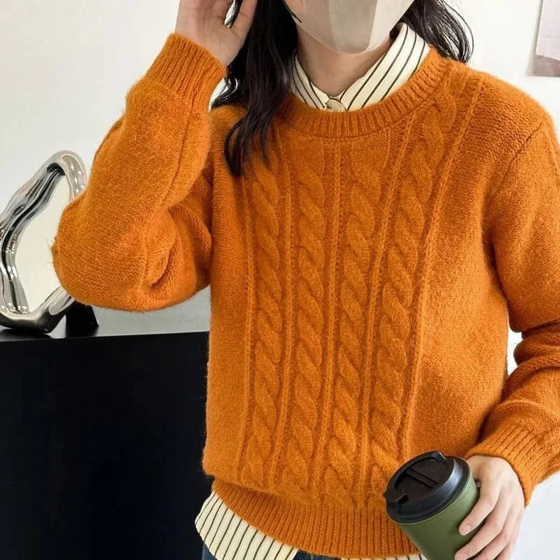 2024 autumn/Winter new arrivals best-selling women's solid color O-collar long-sleeved loose pullover sweater