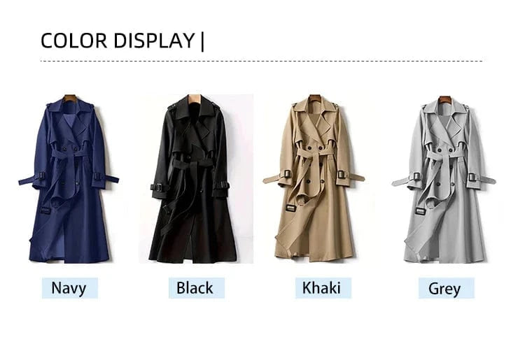 2024 Autumn Winter Solid Color Trench Coat Double Row Button Design Waist Lapel Simple Style for Lengthening
