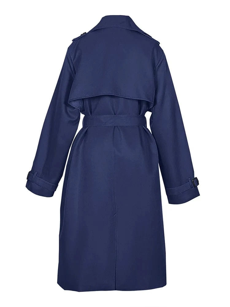 2024 Autumn Winter Solid Color Trench Coat Double Row Button Design Waist Lapel Simple Style for Lengthening