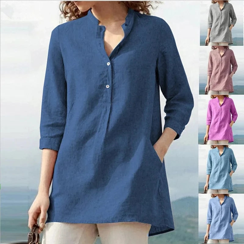 2024 Autumn Women Elegant Solid color Ruffle blouse shirt Casual stand collar loose blouse