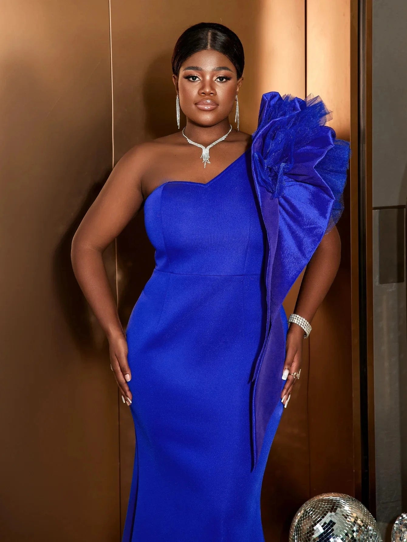 2024 Banquet Party Elegant Ladies Evening Gowns dress Mesh Splicing One Shoulder Neck Dresses Long Plus Size Dress for Women