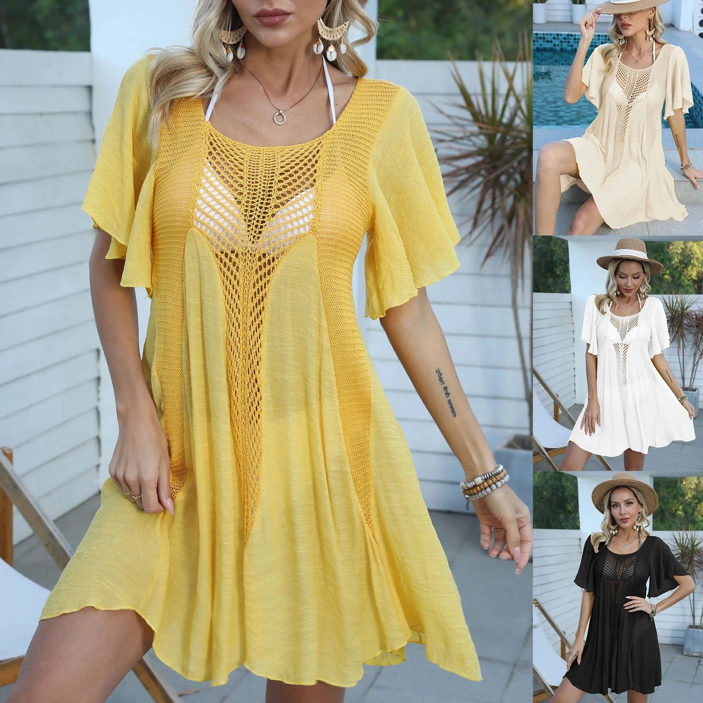 2024 Beach Cover Up cotton sarongs Swimsuit Crochet Beachwear Bathing suit knitting Summer beach cover ups Beach Dress for women