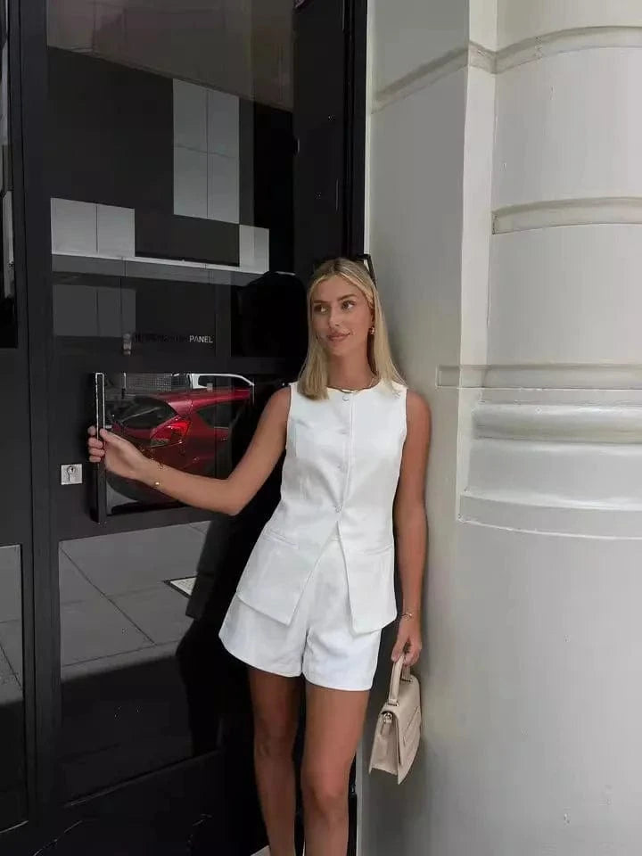2024 Best Seller Solid Color Sleeveless Bodycon Sexy Top Two Piece Shorts Set