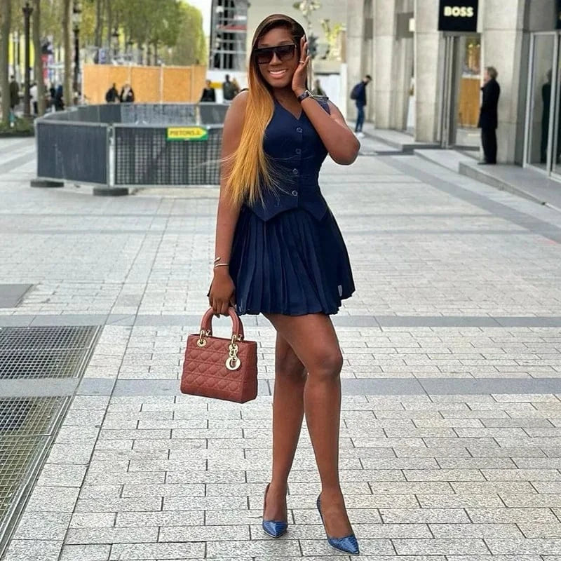 2024 Best Seller Solid Color Sleeveless Bodycon Sexy Tube Top Two Piece Skirts Set