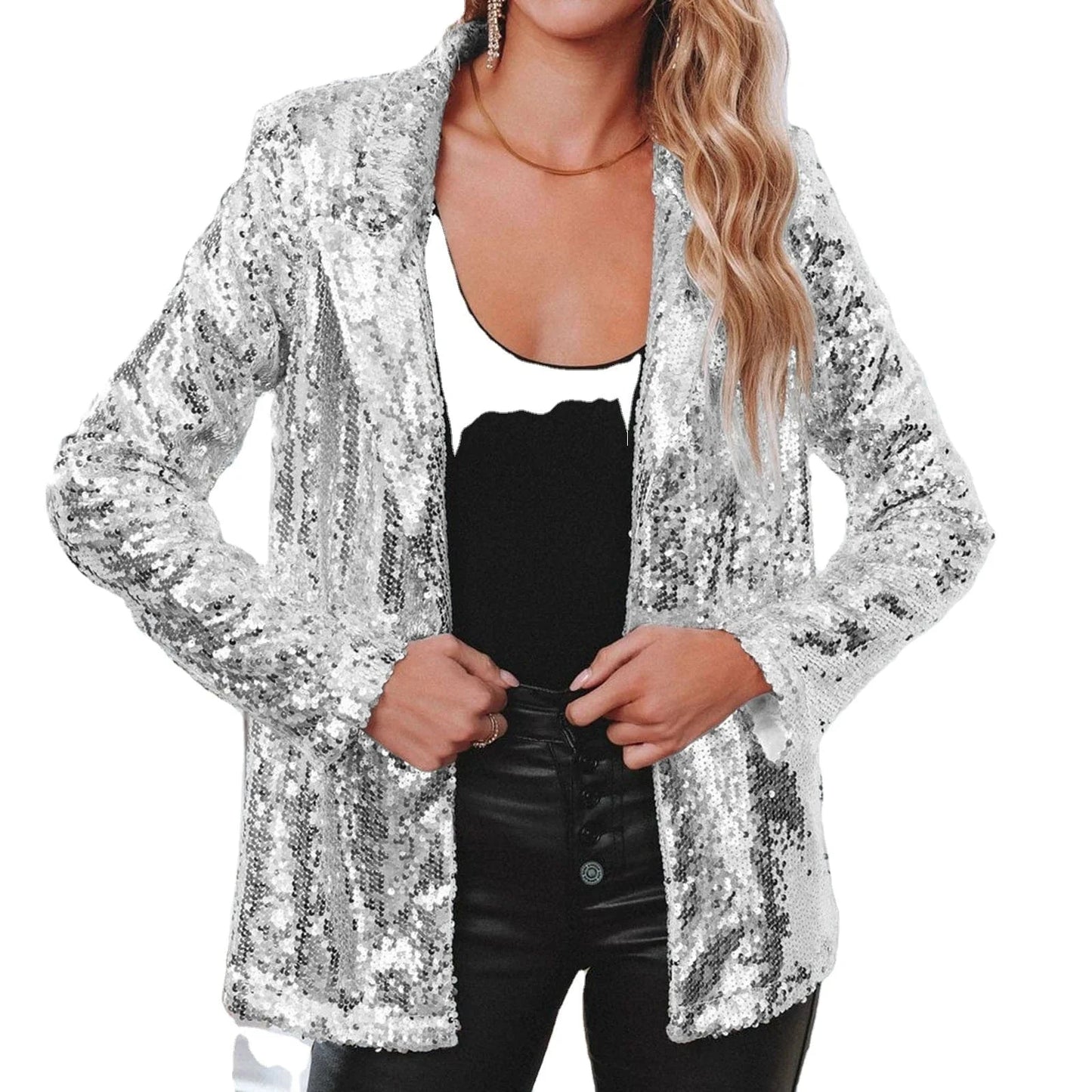 2024 Best-Selling Women Autumn and Spring Commuter Style Cardigan Collar Long Sleeved Sequined Casual Suit Jacket
