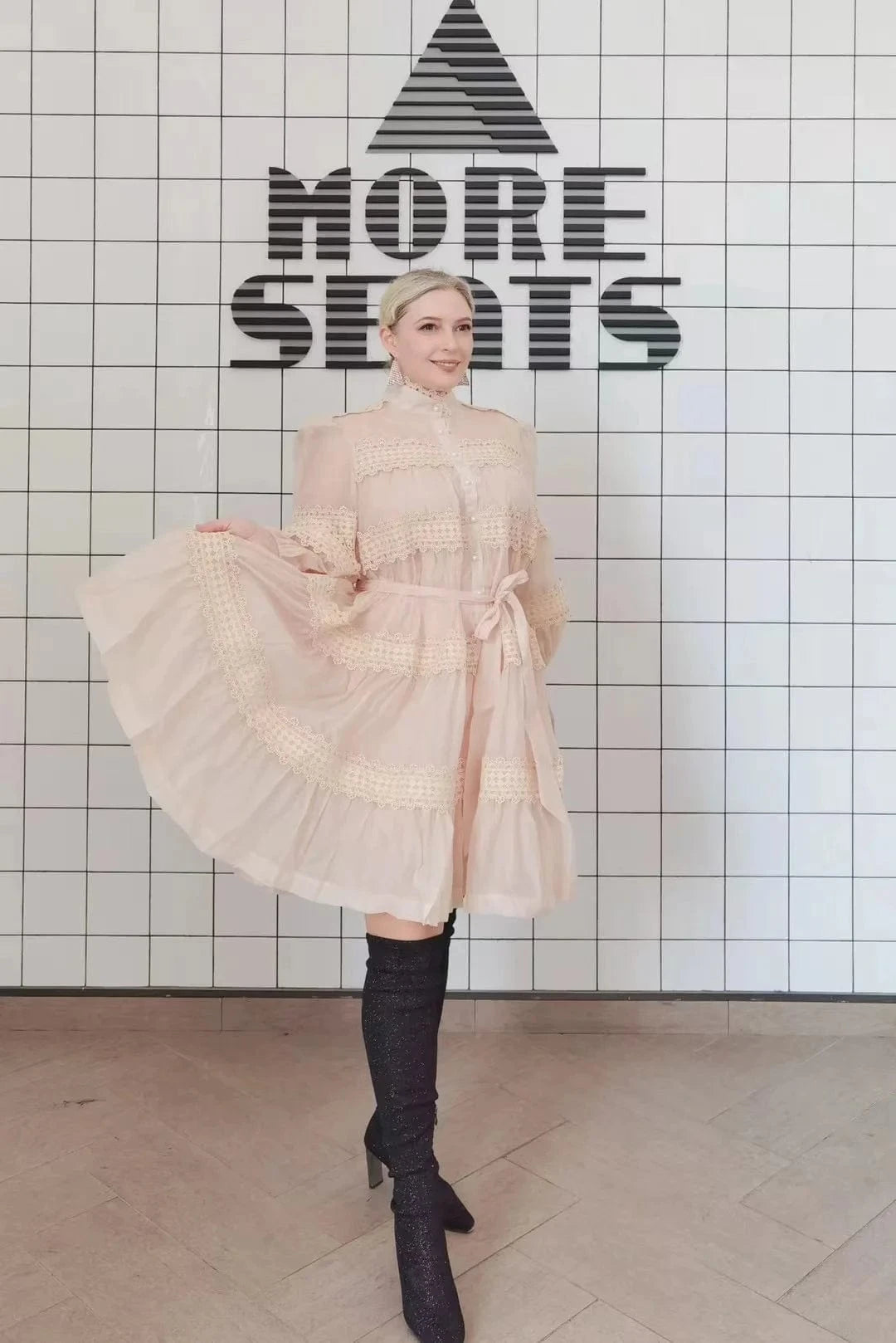 2024 Bettergirl Spring Women's Elegant Fashion Informal Short Stand Collar Solid Color Dress